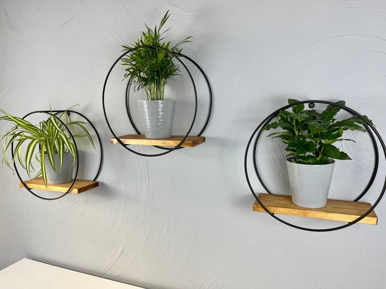 Wall hanging shelf black, Hanging shelves, Plant shelves, Flower shelf, Wall shelf, Round shelves, Wall shelves, Round shelf, Circle shelf, zdjęcie 4