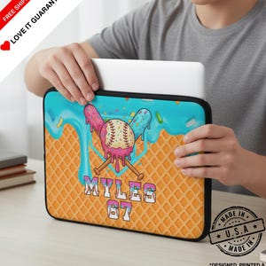 Anpassat namn och nummer, personligt baseballdropp-fodral för laptop, unika baseballpresenter, baseballspelare, present till pojkar, glassdropp-tablett