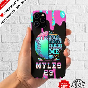 Christian Baseball Drip Phone Case, Baseballspieler Geschenk, personalisierte Baseball Geschenke für Jungen, einzigartige Baseball Geschenk, Philipper 4:13 Geschenke