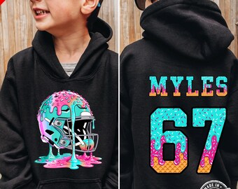 Custom Football Drip Hoodie, Boys 67 Youth Hoodie With Personalized Name and Number, Football Gifts For Boys, Six Seven, Kids Birthday Gifts