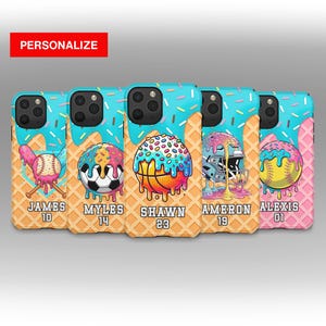 Personalisierte Ice Cream Drip Sport iPhone Hülle: Name & Nummer Basketball, Baseball, Fußball, Softball, Football Handyhüllen angepasst