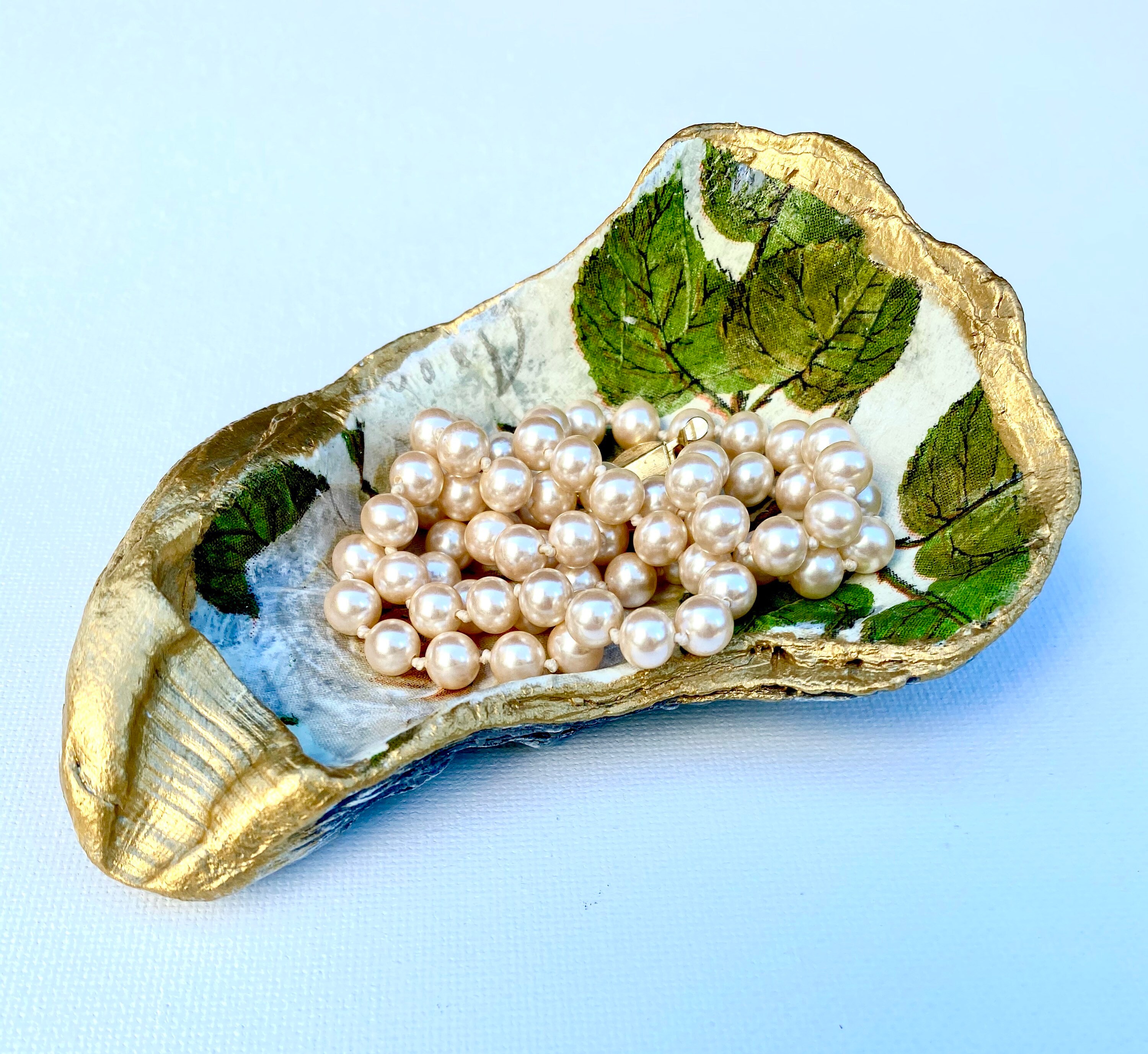 Oyster shell trinket dish with antique floral decoupage Etsy