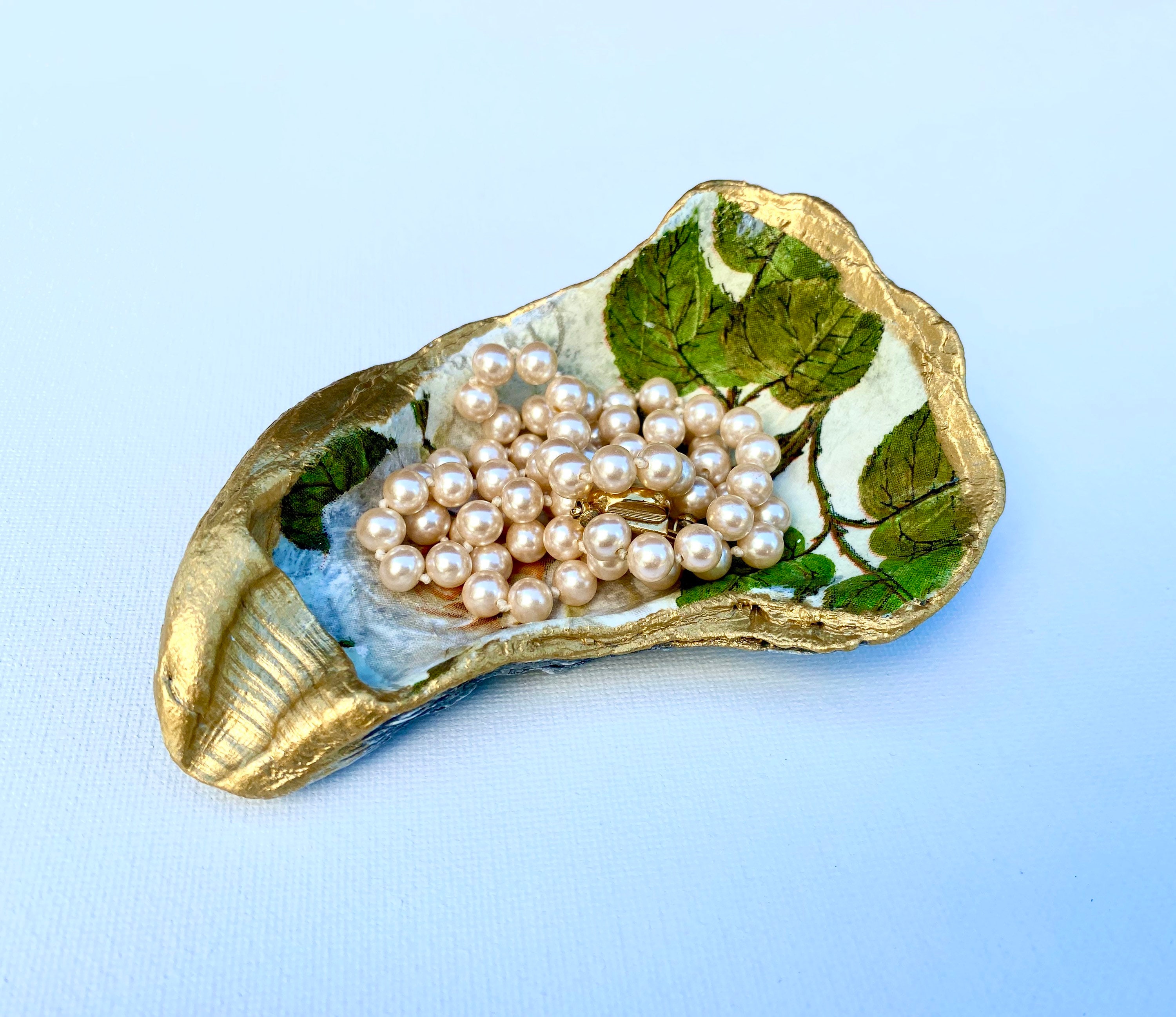 Oyster shell trinket dish with antique floral decoupage Etsy