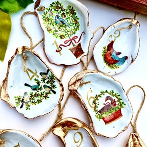 12 days of Christmas oyster shell ornament set