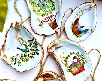 12 days of Christmas oyster shell ornament set