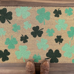 Oversized Falling Shamrocks Spring Outdoor Coir Door Mat | 23" x 35"