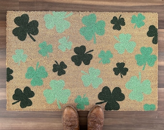 Oversized Falling Shamrocks Spring Outdoor Coir Door Mat | 23" x 35"