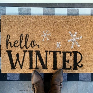 Hello, Winter Christmas Outdoor Coir Door Mat image 1