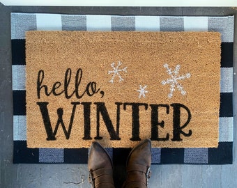 Hello, Winter Christmas Outdoor Coir Door Mat