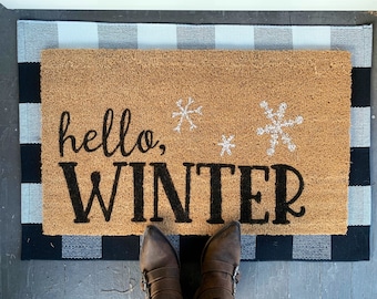 Hello, Winter Christmas Outdoor Coir Door Mat