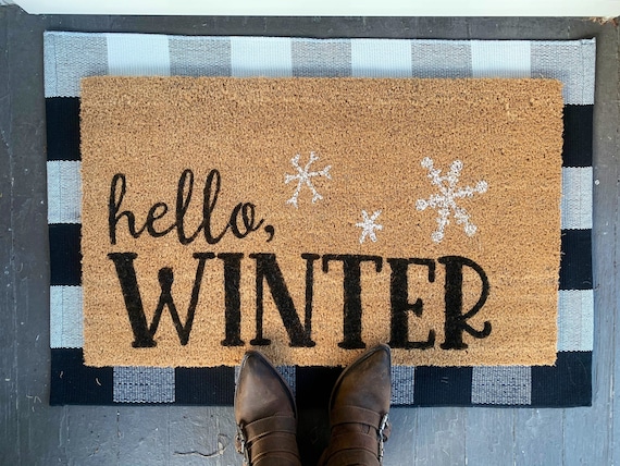 Hello, Winter Christmas Outdoor Coir Door Mat