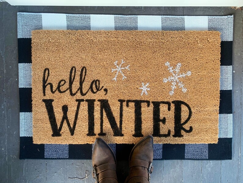 Hello, Winter Christmas Outdoor Coir Door Mat image 1