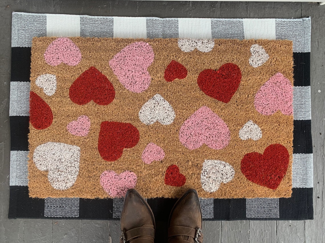 Falling Hearts Valentines Outdoor Coir Door Mat Etsy