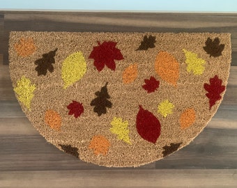 Half-Circle Falling Leaves Autumn Outdoor Coir Door Mat