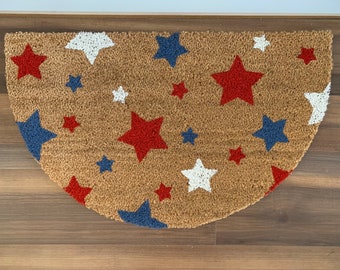 Half-Circle Falling Stars Patriotic Outdoor Coir Door Mat