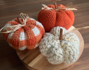 Orange Gingham Crocheted Pumpkin Trio