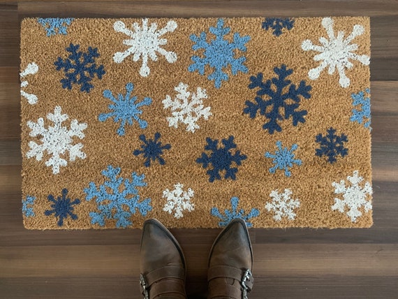 Falling Snowflakes Winter Outdoor Coir Door Mat 