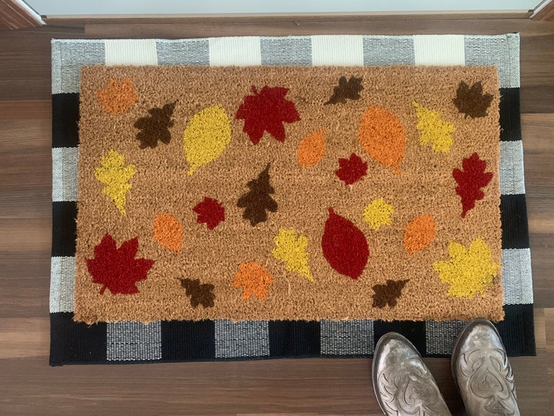 Falling Leaves Autumn Outdoor Coir Door Mat Etsy