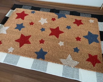 Falling Stars Patriotic Outdoor Coir Door Mat