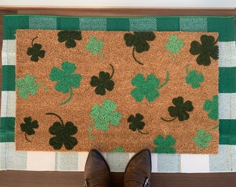 Falling Four-Leaf Clovers Spring Outdoor Coir Door Mat