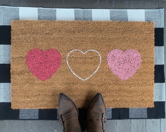 Three Hearts Valentine’s Outdoor Coir Door Mat
