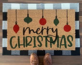 Merry Christmas Ornaments Outdoor Coir Welcome Mat