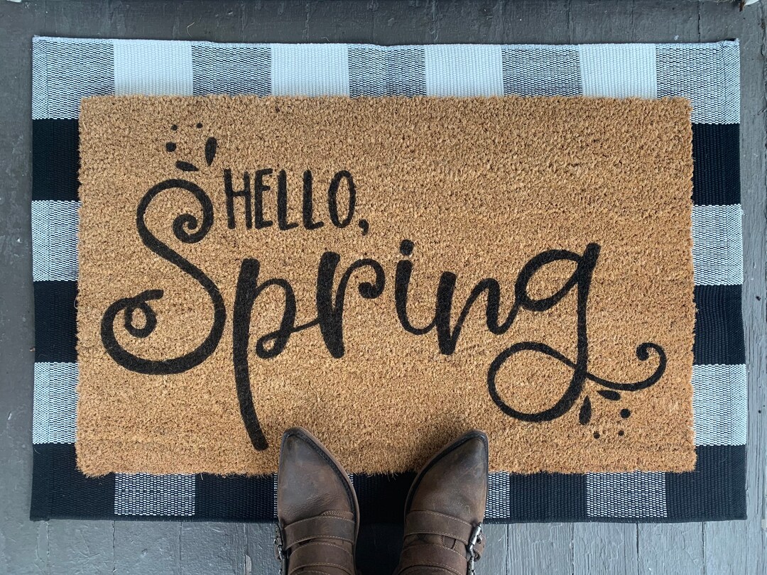 Hello, Spring Outdoor Coir Door Mat - Etsy