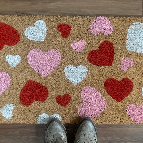 Falling Hearts Valentine’s Outdoor Coir Door Mat