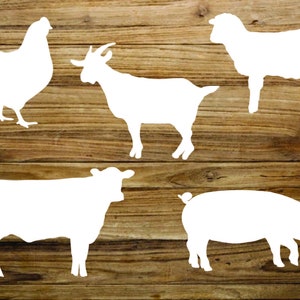 Five Farm Animal SVG Cut Files Cow Goat Sheep Pig Chicken