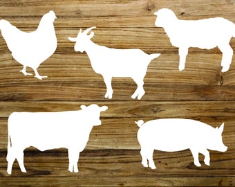 Five Farm Animal SVG Cut Files Cow Goat Sheep Pig Chicken