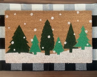 Winter Wonderland Snowy Trees Outdoor Coir Door Mat