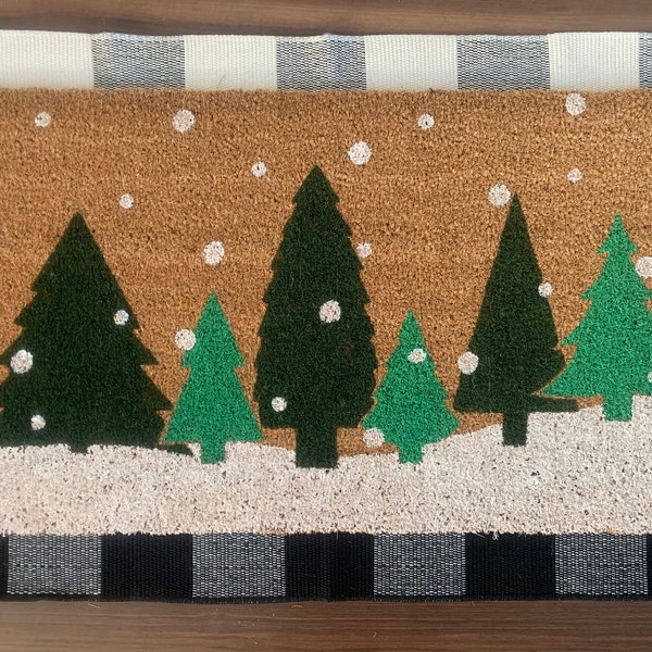 Winter Wonderland Snowy Trees Outdoor Coir Door Mat