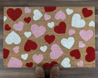 Oversized Falling Hearts Valentine’s Outdoor Coir Door Mat | 23" x 35"