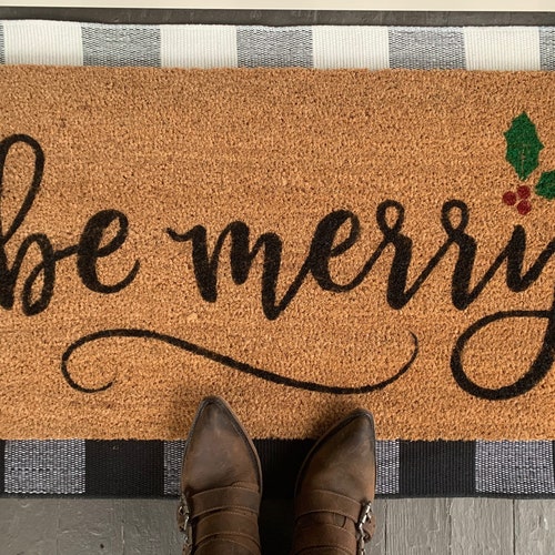 Hello Winter Christmas Outdoor Coir Door Mat Etsy