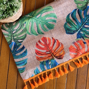 Palm Leaf Table Runner, Banana Leaf Table Decor, Tropical Table Runner, Tropical Coastal Outdoor Decor, Beach House Dining Table Decor