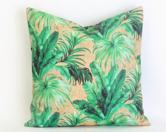 Tropical Green Pillow Cover, Tropical Outdoor Cushion Cover, Palm Leaf Throw Pillow, Green Tropical Pillow Case, Palm Tree Green Cushion