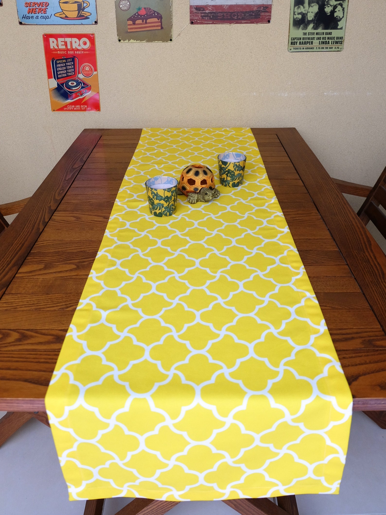 Yellow Table Runner, Moroccan Quatrefoil Table Runner, Yellow Table ...