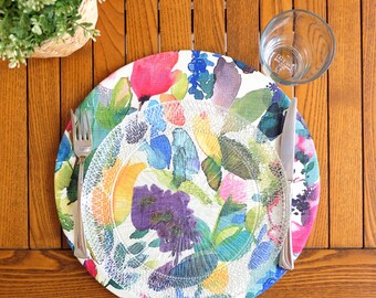 Floral Round Placemat Fabric Charger Plate Colorful Placemats Flower Table Linen Floral Wedding Table Decor Housewarming Gift