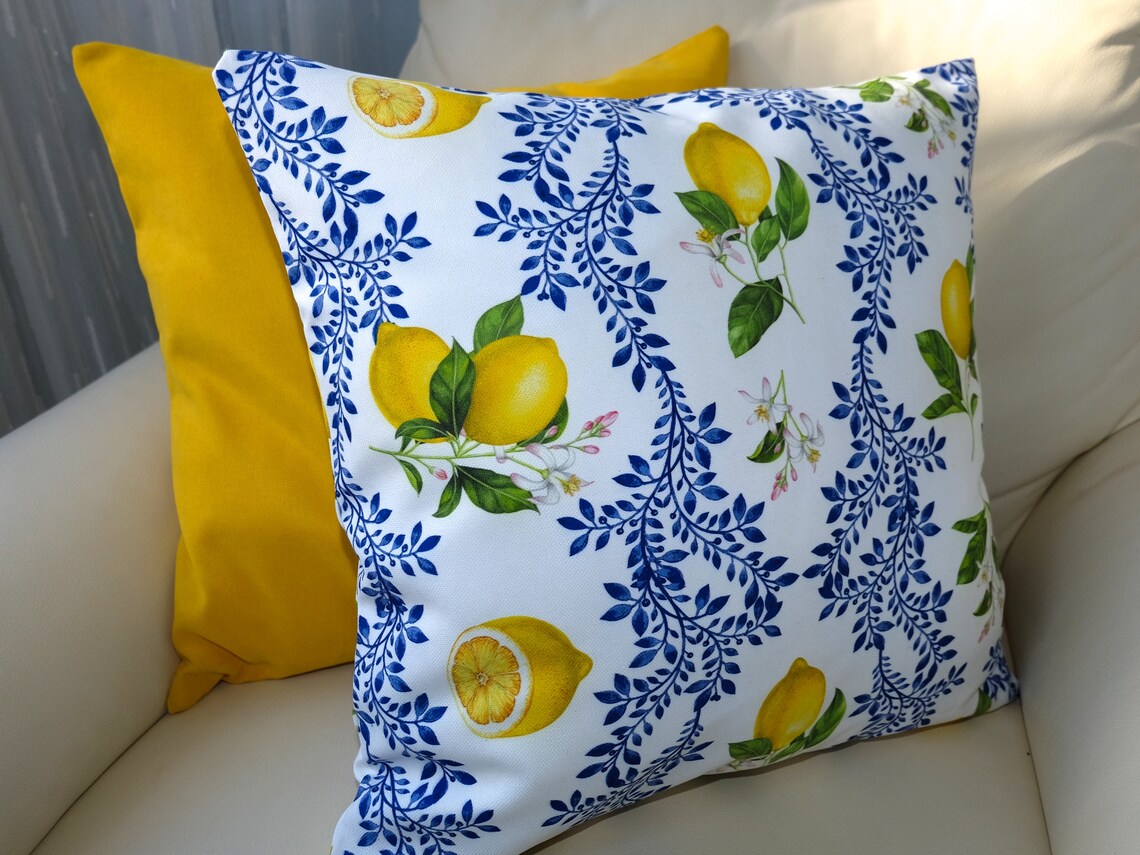 Lemon Outdoor Pillow Cover Lemon Outdoor Cushion Yellow Etsy