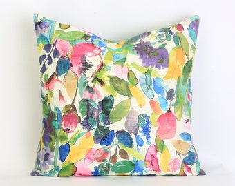Floral Pillow Cover, Watercolor Floral Throw Pillow, Watercolor Flower Cushion, Floral Cushion, Multicolor Pillow, Boho Floral Pillow Case