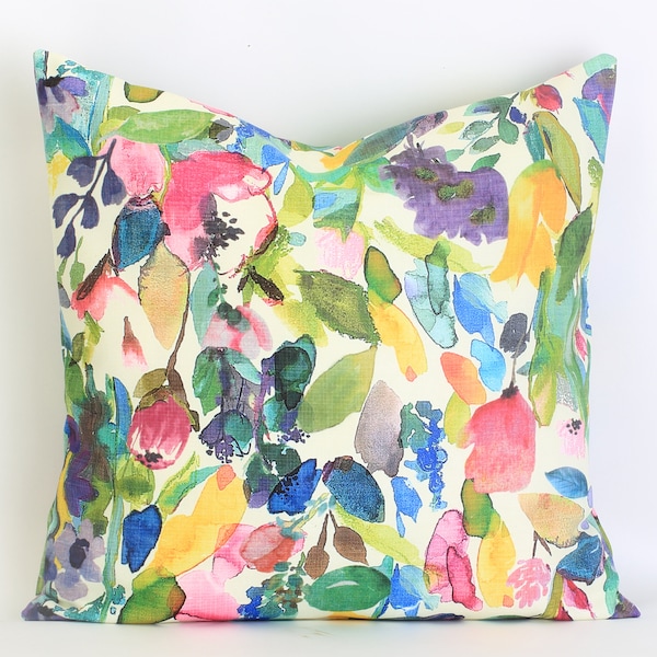 Floral Pillow Cover, Watercolor Floral Throw Pillow, Watercolor Flower Cushion, Floral Cushion, Multicolor Pillow, Boho Floral Pillow Case