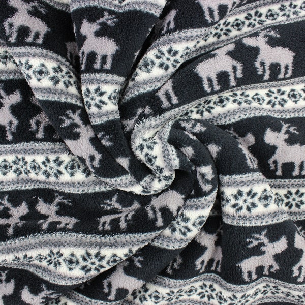 RESTSTÜCK: 80 cm Stoff Kuschel Micro-Fleece Reindeers schwarz