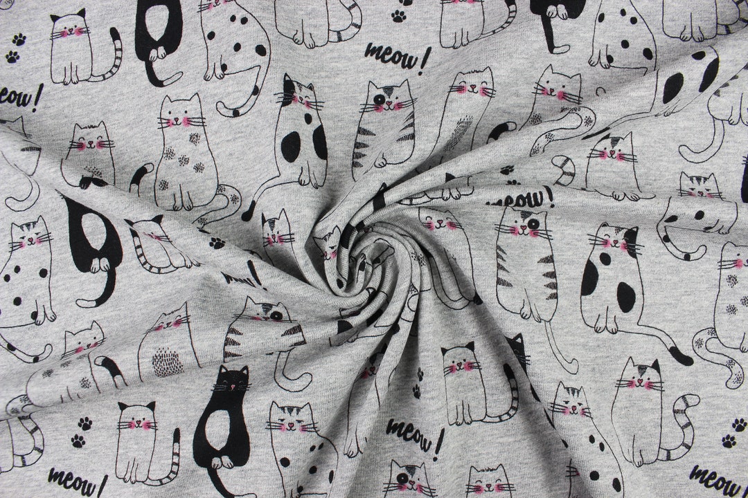 RESTSTÜCK 100 cm Jersey Stoff Comic Cats Katzen grau schwarz Etsy.de