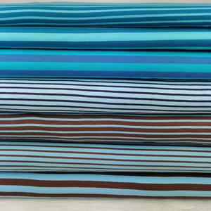 Jersey Stoff Hilco Campan Streifen blau/braun 0,5 m