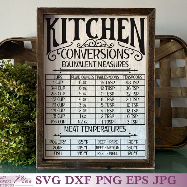 Kitchen Conversions Chart - Farmhouse Sign SVG For Cricut, Silhouette, Scan n Cut.