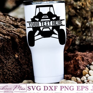 May include: White tumbler with a black silhouette of an off-road vehicle and the text "YOUR TEXT HERE" above the vehicle.