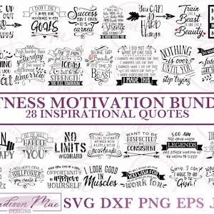 Fitness Motivation SVG Bundle - 28 Inspirational Quotes, Commercial Use