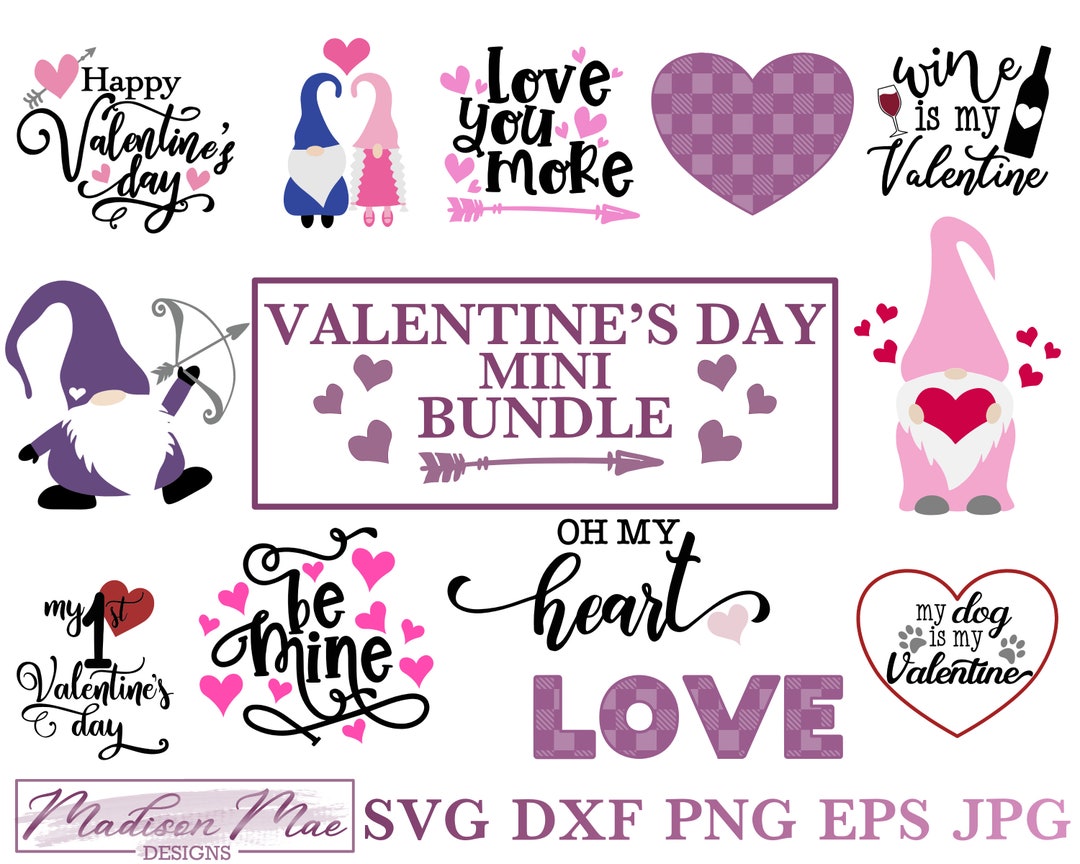 Valentine's Day SVG Bundle, 12 Designs, Digital Cut Files for Cricut ...