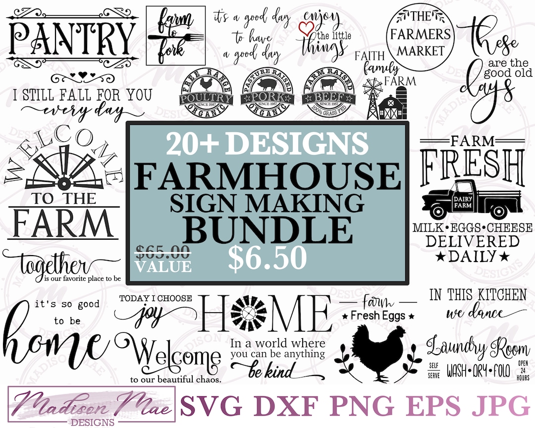 Farmhouse Sign Making Bundle - 20 Designs, Home Decor SVG for Cricut ...