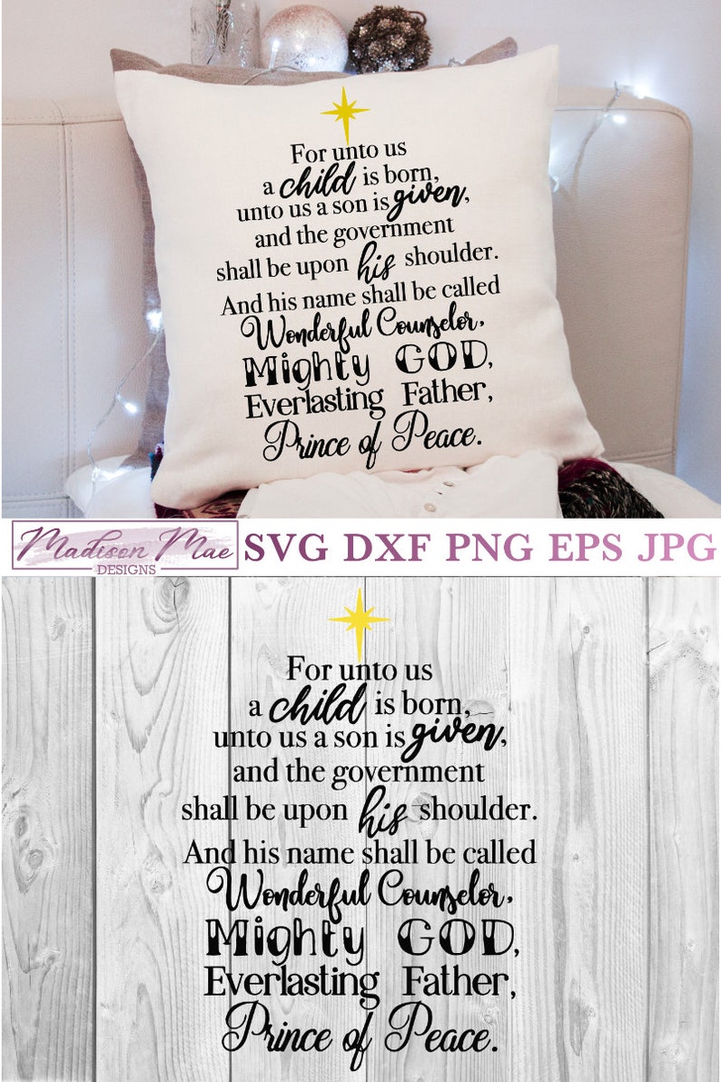 For Unto Us A Child Is Born Christmas Bible Verse SVG Isaiah | Etsy